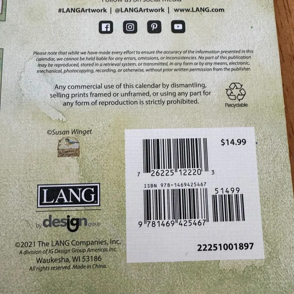Lang Bountiful Blessings Calendar 2022 Susan Winget Art Birds Scripture Verses